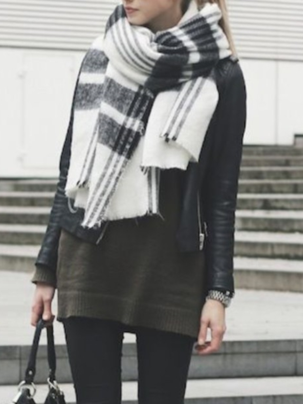 Zara Black & White Plaid Wrap Scarf One Sz.